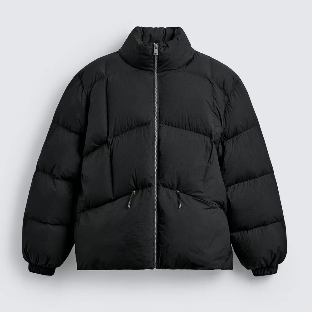 Zara NWT Origins Men's Black Puffer 80% Down 20% Feather Jacket Relaxed Size XL